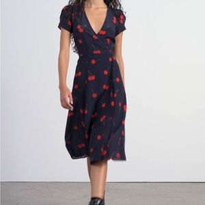 New Realisation Par the Teale Wild Cherry 100% Silk Midi Sexy Dress M